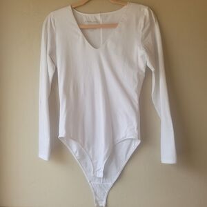 Everlane Bodysuit Women's Size M White Supima Cotton Longsleeve